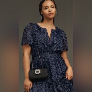 Navy Blue Somerset Mini Dress: Floral Appliqué Edition - Like New - Size 1X